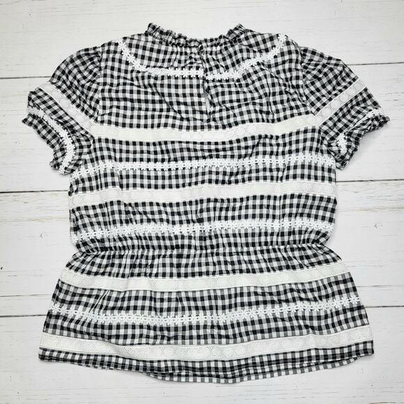 J. Crew Daisy Chain Peplum Top in Gingham Black White Plaid Crochet Ctton Small - Picture 4 of 10